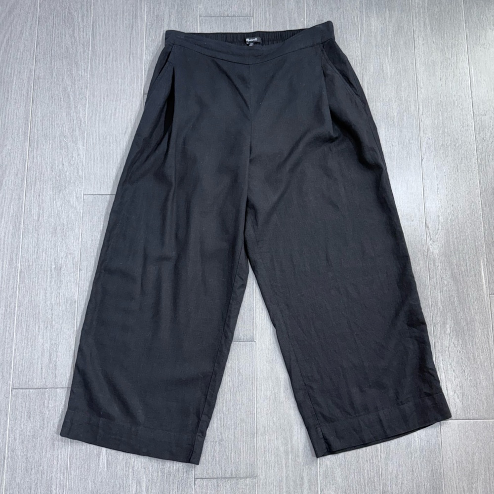 Madewell Petite Pull-On Straight Crop Pants in Linen Blend Black 10 P NP860 Boho - Picture 6 of 14